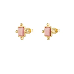 Goldene Ohrstecker „Sleek Stone Studs“ mit rosa Stein – Edelstahl mit PVD-Beschichtung